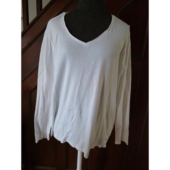 Chicos White Cotton Long Sleeve V-Neck Top Size 3. Xl - Picture 1 of 6
